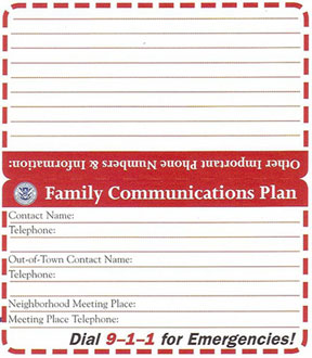 Family Communications Plan card template